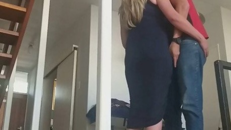 Stepmom bends over and pulls up her dress so i can use her pussy for sex and fill her up with my seeds