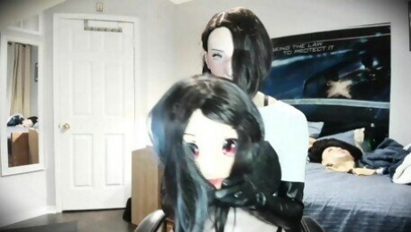 Celli and Ely Pt2! Unmasking from kigurumi Celli to play with female masked rubber doll Ely!